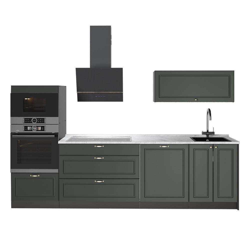 KÜCHENZEILE Fame-Line, Grün-Gold Landhaus/Anthrazit, 280 cm, AP Marmor - Anthrazit/Grün, Holzwerkstoff (280/153.6/60cm) - Vicco