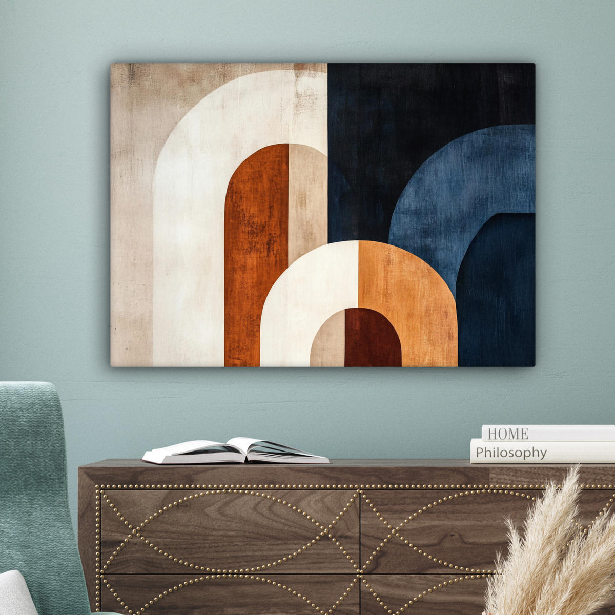 LEINWANDBILD Abstrakt - Formen - Dunkelblau Wandbilder 80x60 cm - Cognac, Textil (80/60cm) - MuchoWow