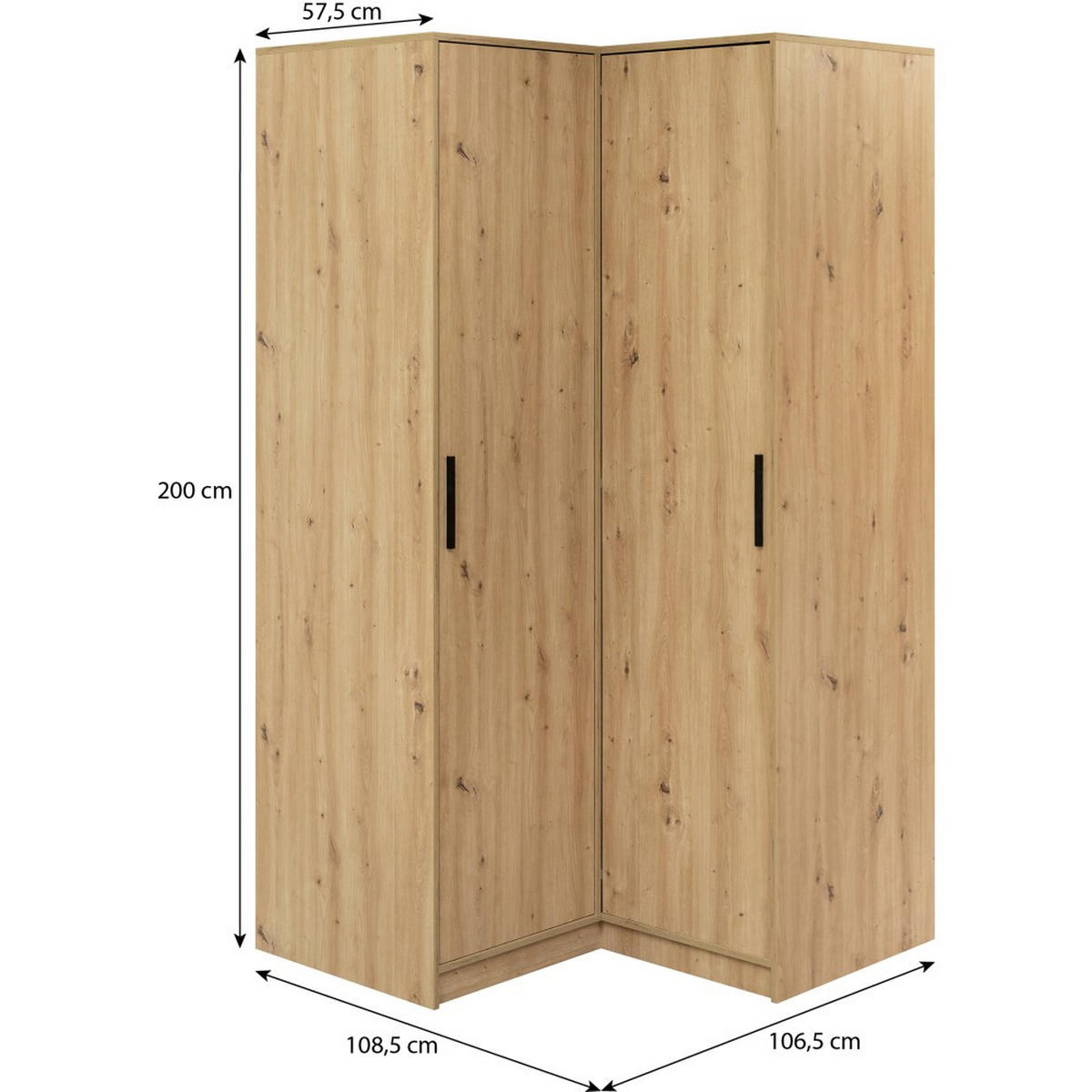 ECKSCHRANK Kavo, Eckdrehtürenschrank mit 2 Türen, Eiche Artisan - Eiche Artisan, Holzwerkstoff (108.5/200/106.5cm) - Beautysofa