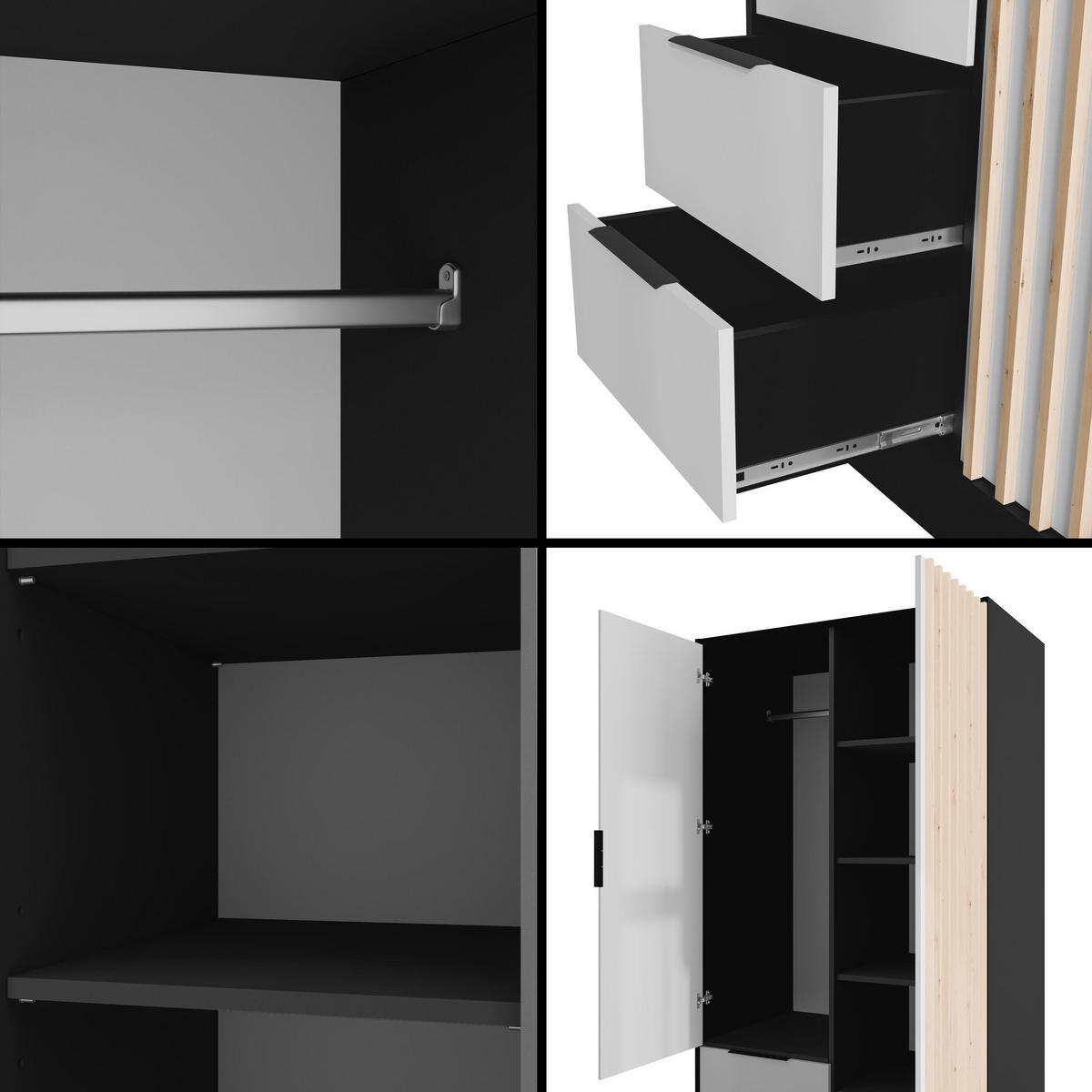 KLEIDERSCHRANK NELIA - 120 cm - Schwarz/Weiß, Holzwerkstoff (102/200/51cm) - ALTDECOR