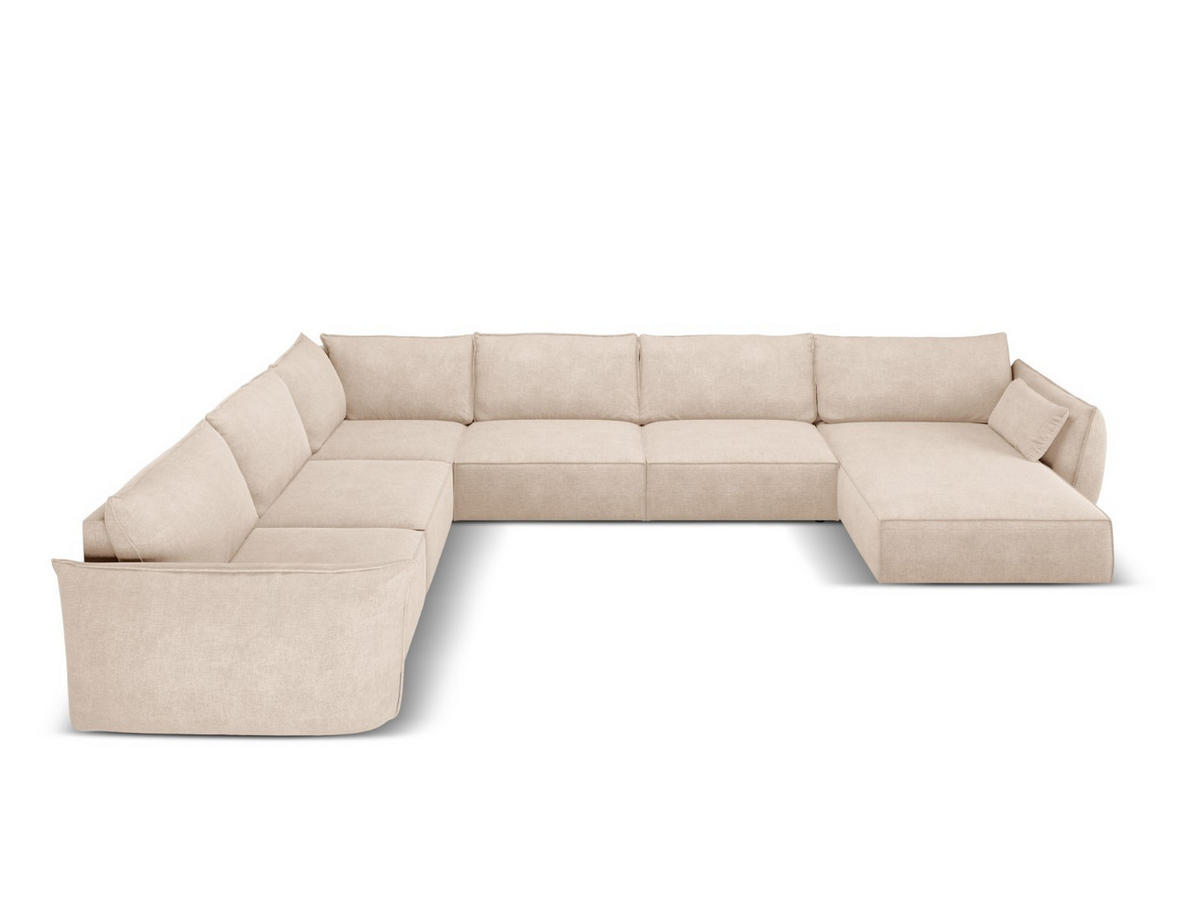 PANORAMASOFA links Kaelle aus Chenille-Stoff beige 8 Sitzplätze - Beige, Textil (284/85/384cm) - Micadoni