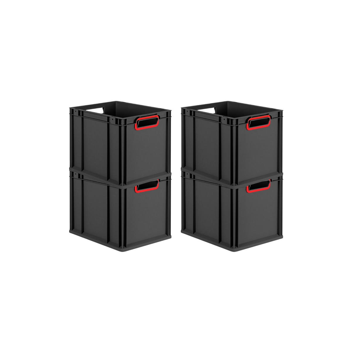 EUROBOX 4x NextGen Color 32x30x40 cm 30 Liter Griffe rot offen, Schwarz - Rot/Schwarz, Kunststoff (30/32/40cm) - PROREGAL