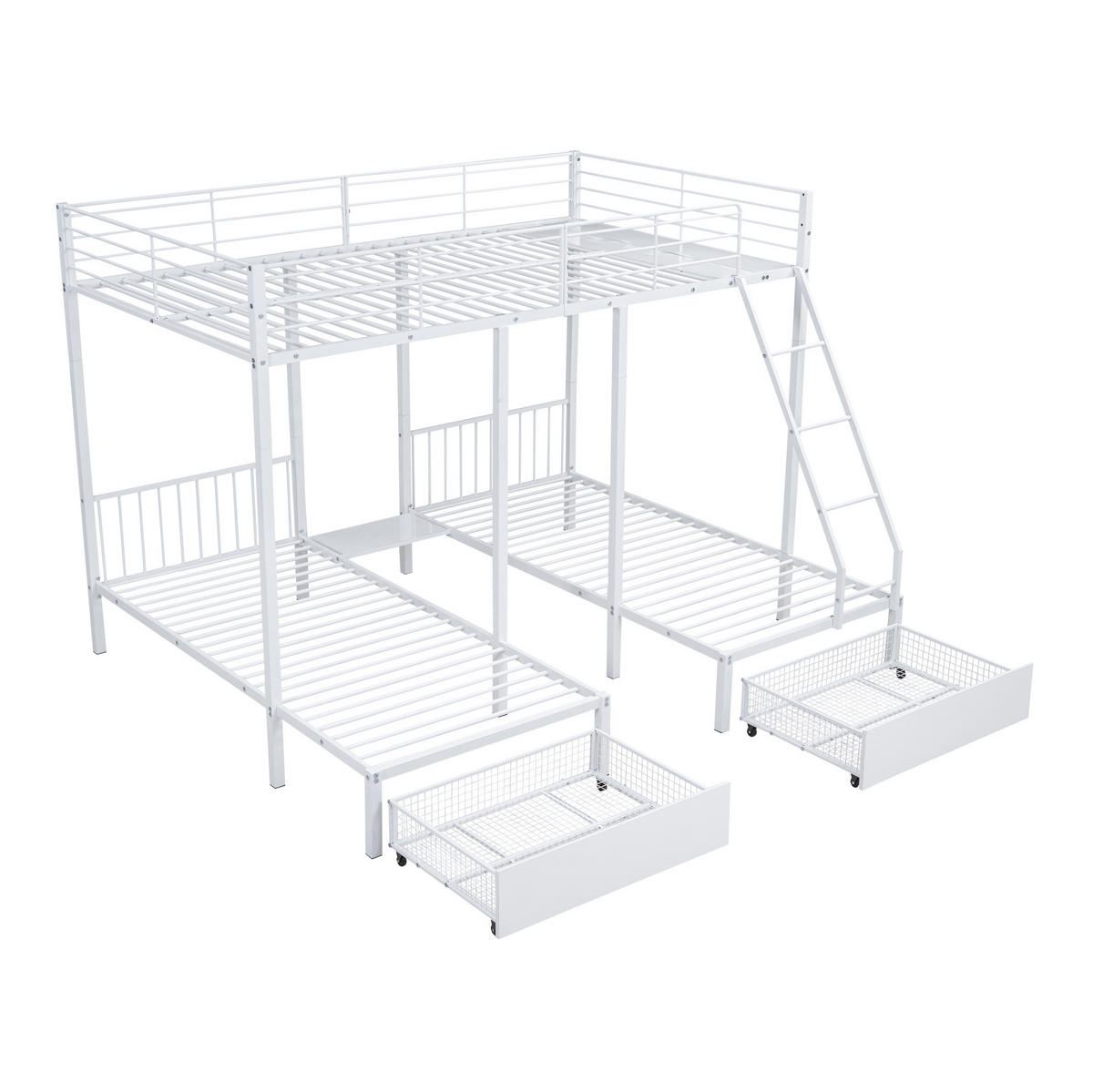 ETAGENBETT 140/200 und 2 x 90/200 cm in Weiß mit Schubladen, teilbar - Weiß, Metall (140/200cm) - OKMYHOME
