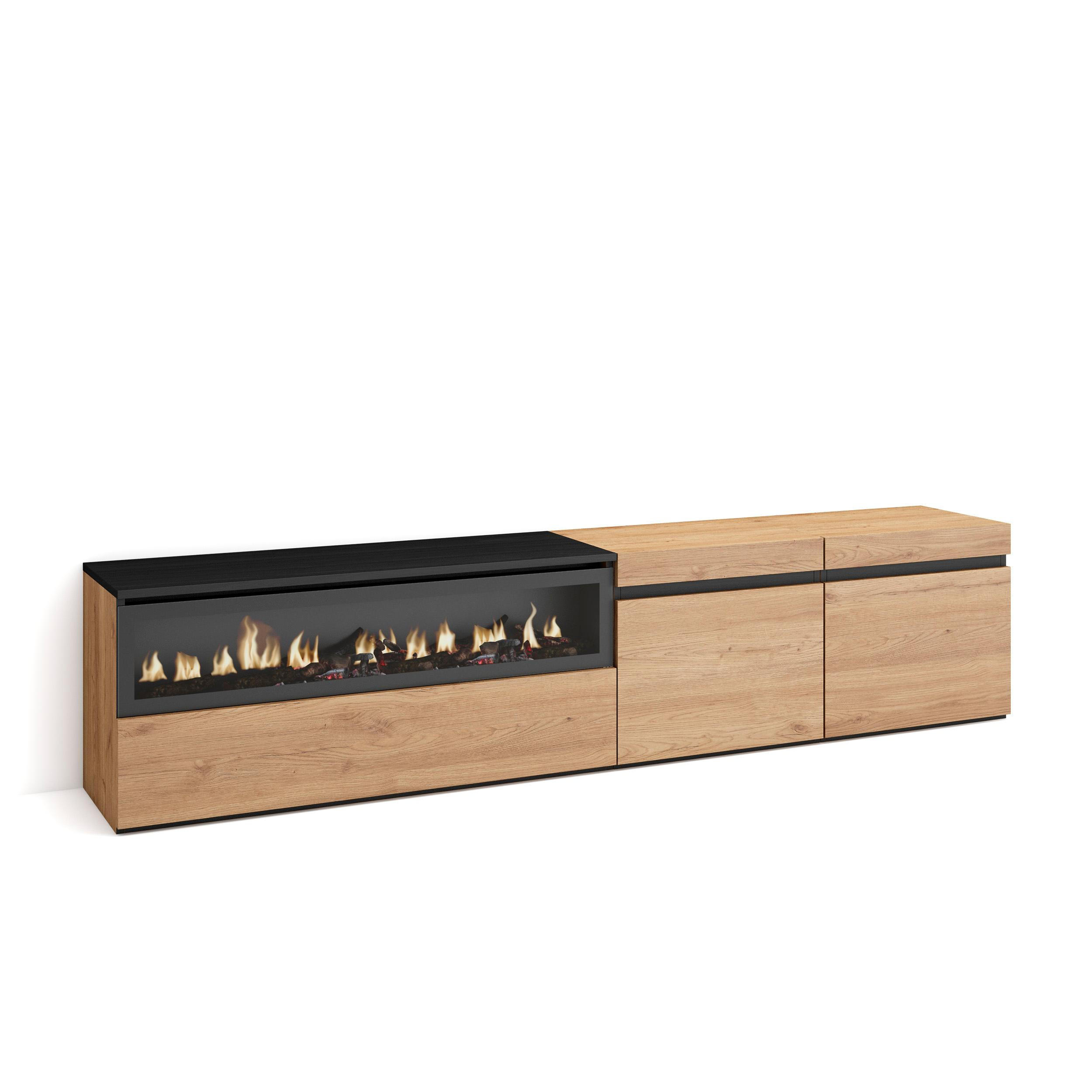 LOWBOARD Elektrokamin, eiche, schwarz, 200/35/45cm - Eichefarben/Schwarz, Holzwerkstoff (200/45/35cm) - Skraut Home