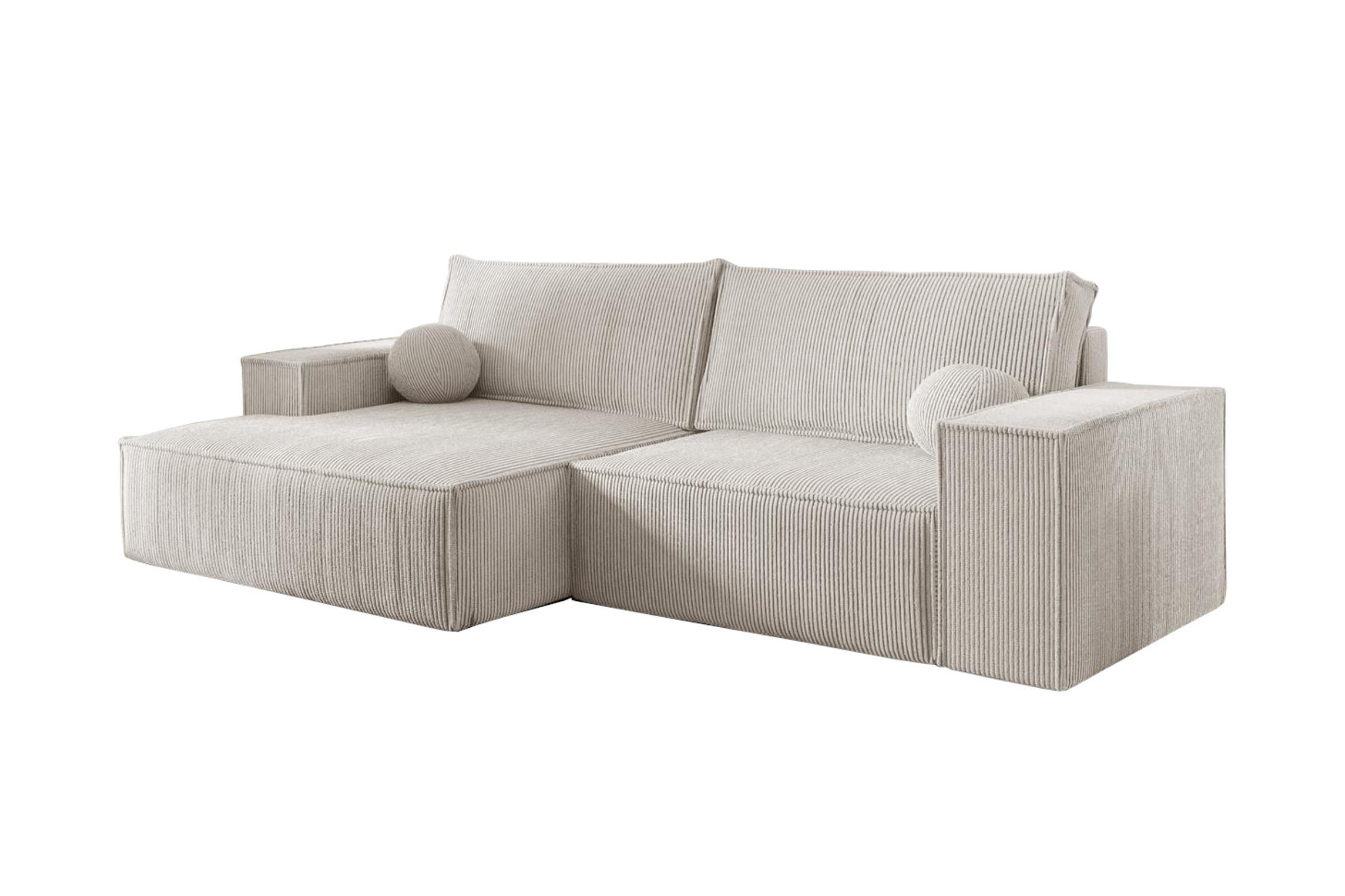 ECKSOFA NEPTUN 255/148 in Cord Creme links - Creme, Holz/Holzwerkstoff (255/148cm) - Deine Möbel 24