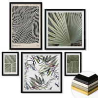 WANDBILDER 5er-Set - 50x50 cm & 20x30 cm & 40x60 cm Schwarzer Rahmen - Formmuster in Grün - Schwarz, Kunststoff (40/60cm) - ArtPrintCave
