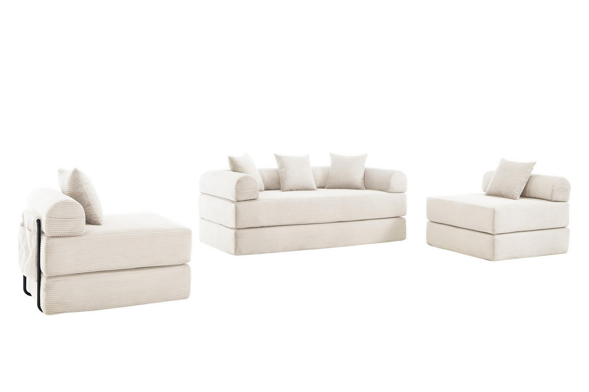 SCHLAFSOFA 270/180/64 cm Beige mit Integrierte Seitentaschen - Beige, Textil (270/64/180cm) - Oxeza