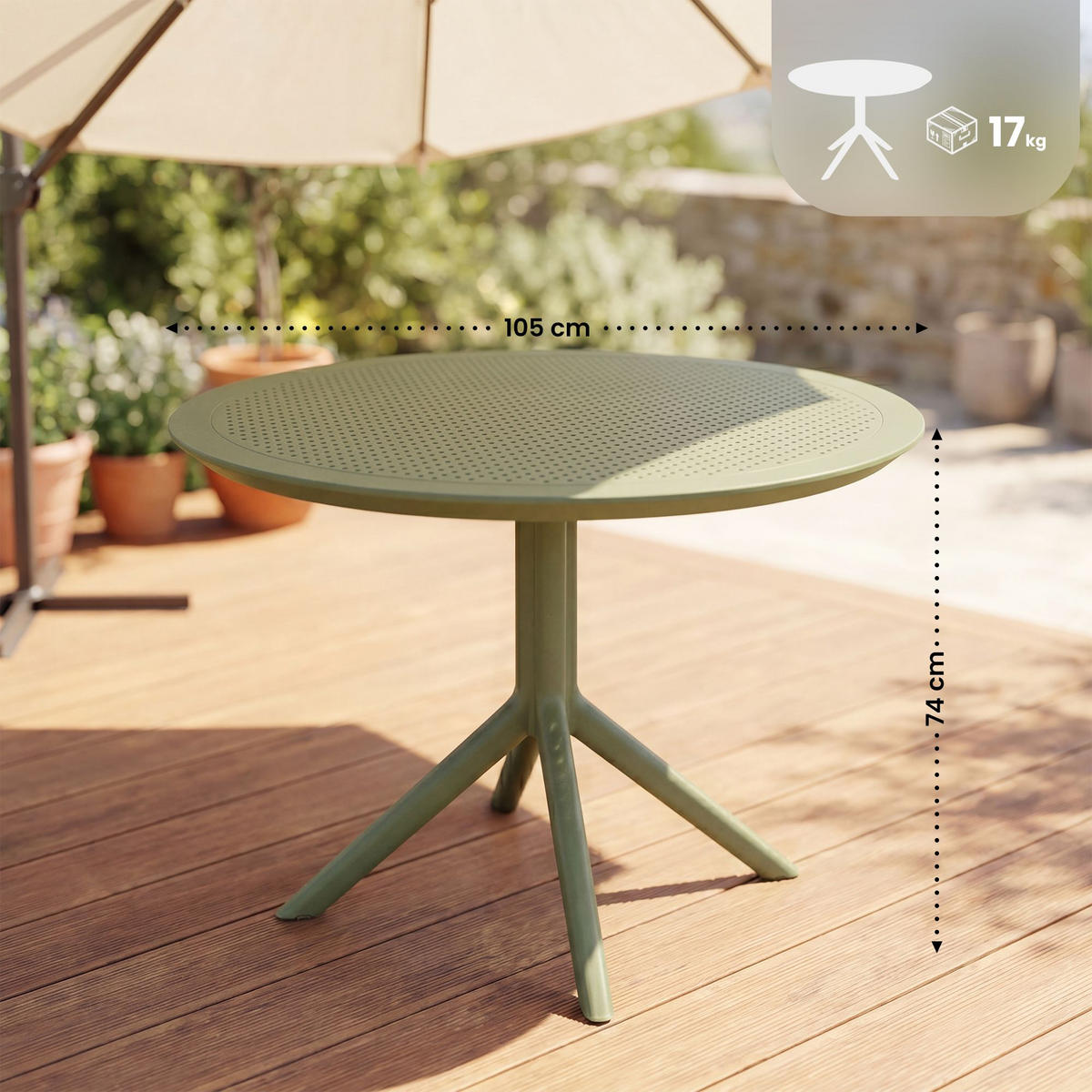 GARTENTISCH rund Ø105 cm Kunststoff Oliv - Olivgrün, Kunststoff (105/105/74cm) - CLP
