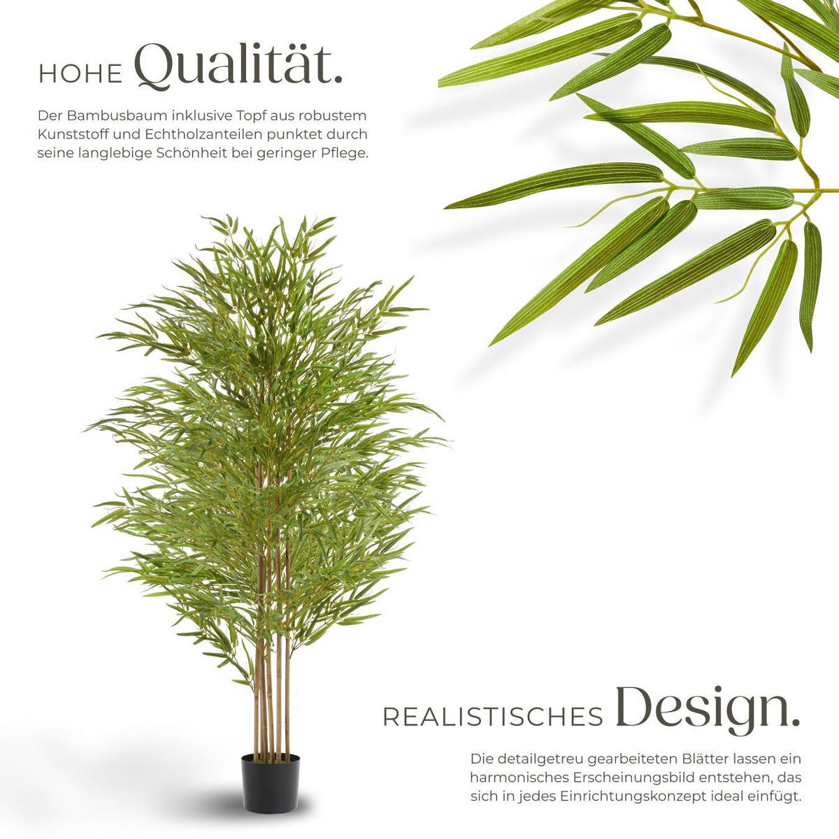KÜNSTLICHER-BAMBUSBAUM Bambosa,stabiler Kunststoff-Blumentopf,grün - Grün, Kunststoff (180cm) - tectake