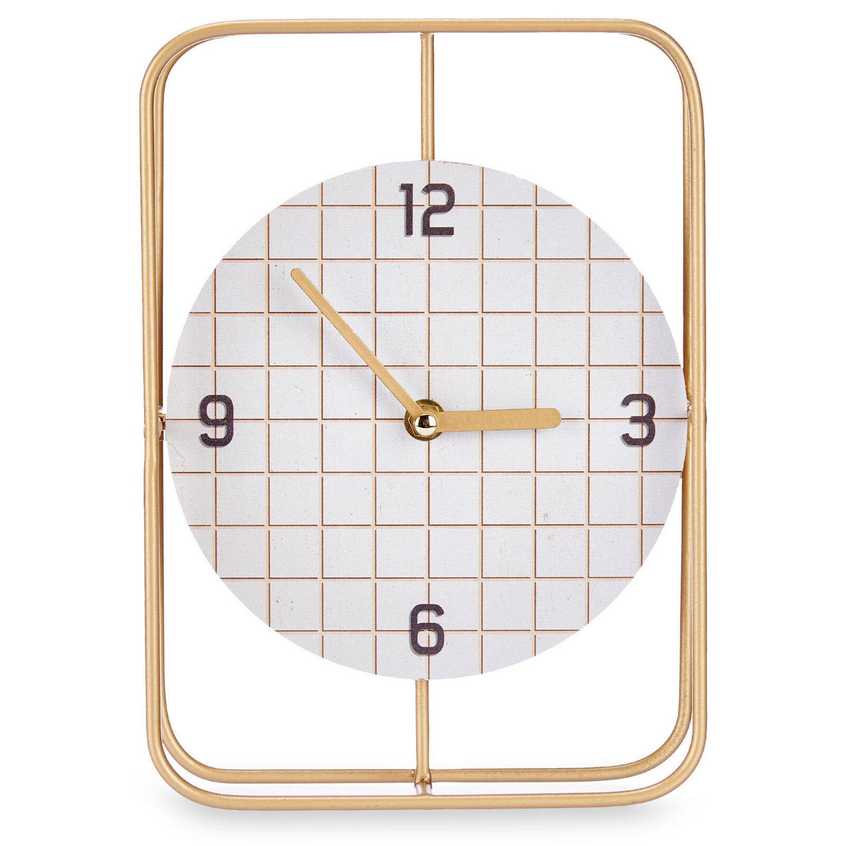 UHR Kommode kariertes Zifferblatt goldene Zeiger 18,5/25,5 cm - Goldfarben, Holzwerkstoff (18.5/25.5/6cm) - Giftdecor
