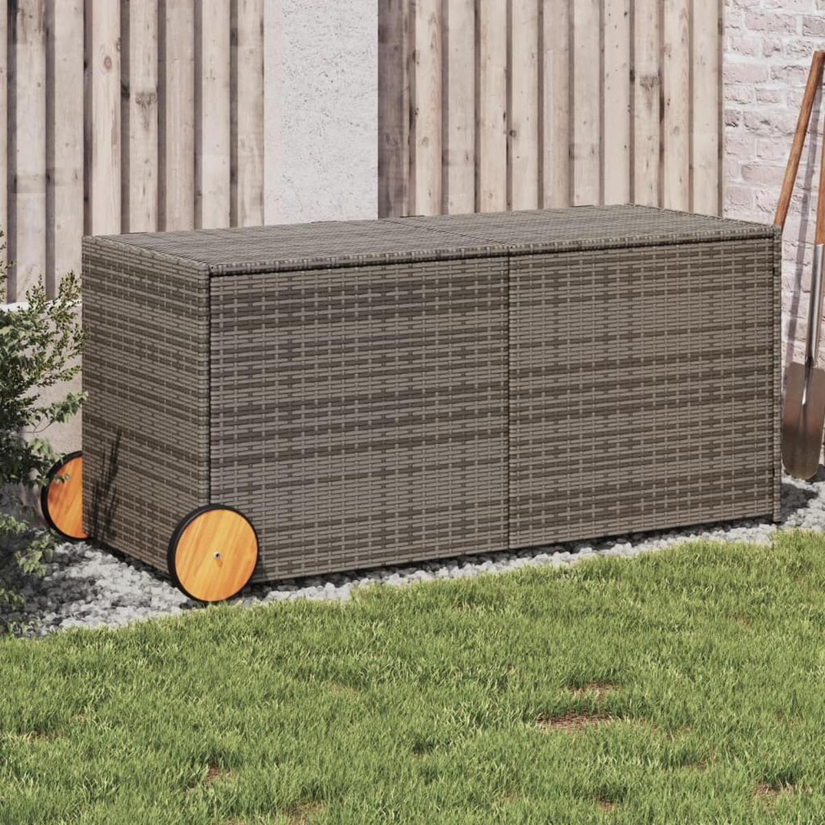 GARTENTRUHE mit Rollen Grau 283L Poly Rattan - Grau, Kunststoff (127/102/55cm) - furnicato