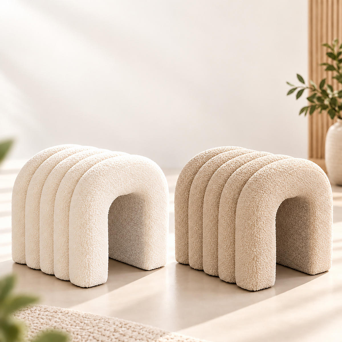 TABURET Béžový teddylátka - béžová, kompozitní dřevo/textil (35/36/36cm) - Relaxdays