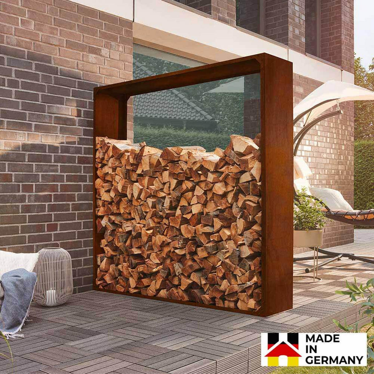 HOLZLEGE NANGA - Orange, Metall (180/180/38cm) - Home Deluxe