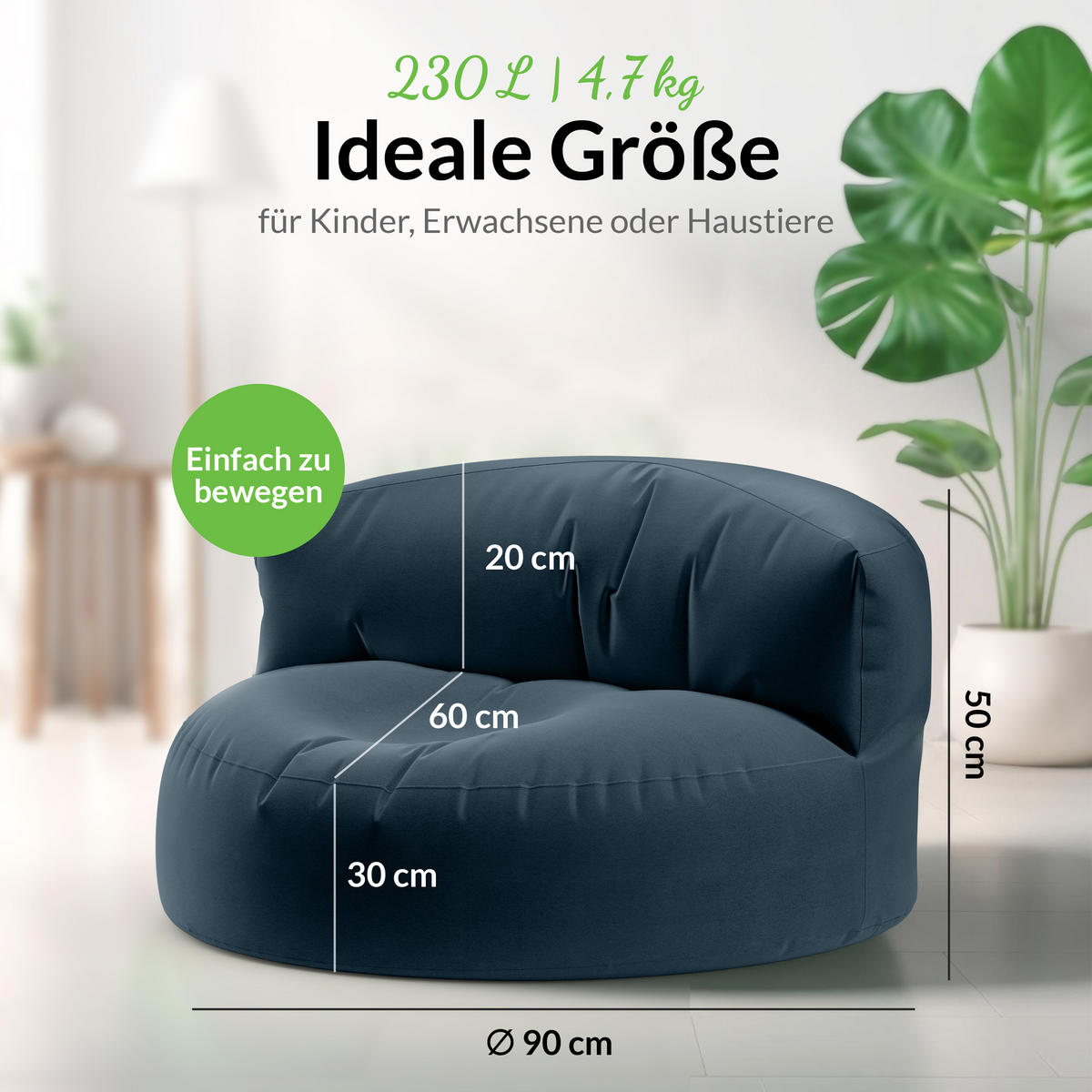 INDOOR OUTDOOR SITZSACK Lounge Sofa - Dunkelblau, Textil (90/50/50cm) - Green Bean