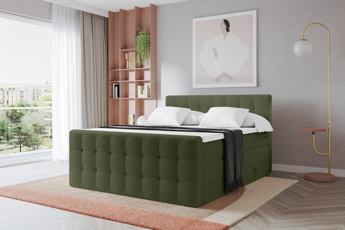 BOXSPRINGOVÁ POSTEL s matrací H3/H4 - IGAN-Z KING - 200x200 cm Zelená - zelená barva, kompozitní dřevo (203/200cm) - ALTDECOR
