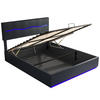 POLSTERBETT 160x200 cm, Schwarz, mit LED & USB-Typ-C-Ladeanschluss - Schwarz, Textil/Metall (160/200cm)
