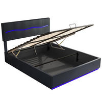 POLSTERBETT 180x200 cm, Schwarz, mit LED & USB-Typ-C-Ladeanschluss - Schwarz, Textil/Metall (180/200cm)