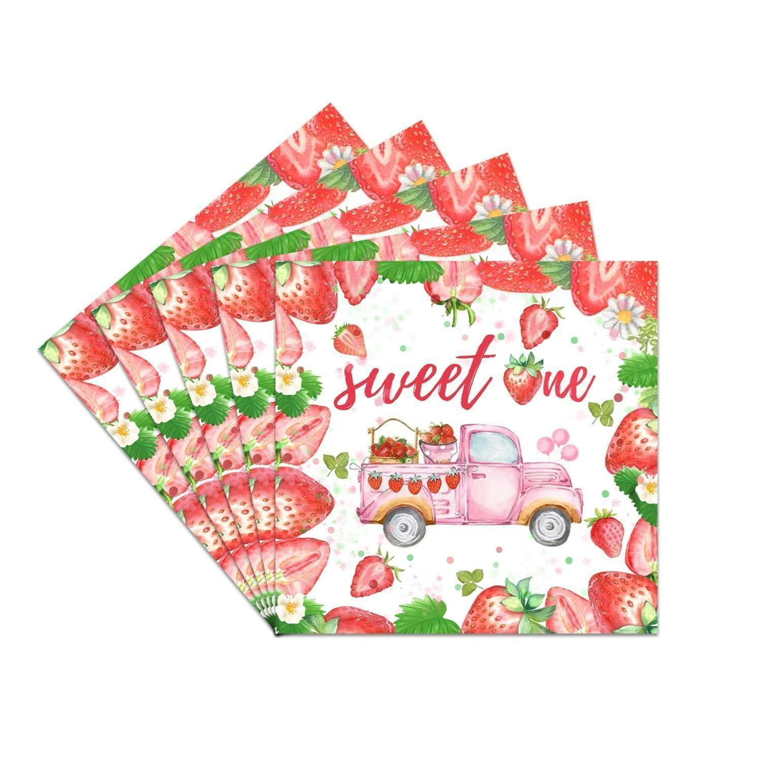 SERVIETTEN 20 Stück Erdbeer-Design für Mädchen - Multicolor, Papier (33/33cm)