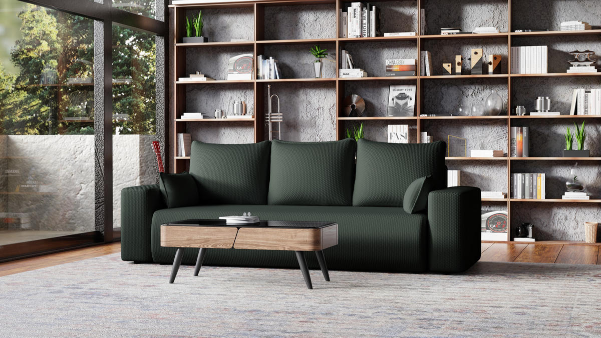 SOFA Bubi mit Bettkasten und Schlaffunktion, Cordstoff - Graphitfarben, Holzwerkstoff (242/85/95cm)