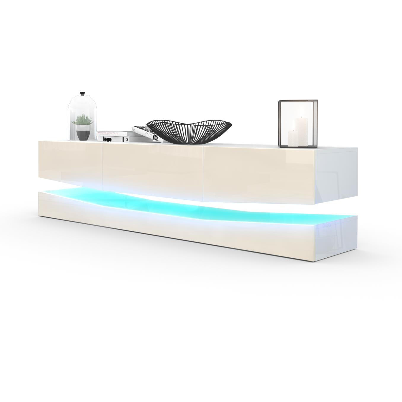 LOWBOARD City Fronten in Creme Hochglanz - Creme, Holzwerkstoff (178/48/39cm) - Vladon