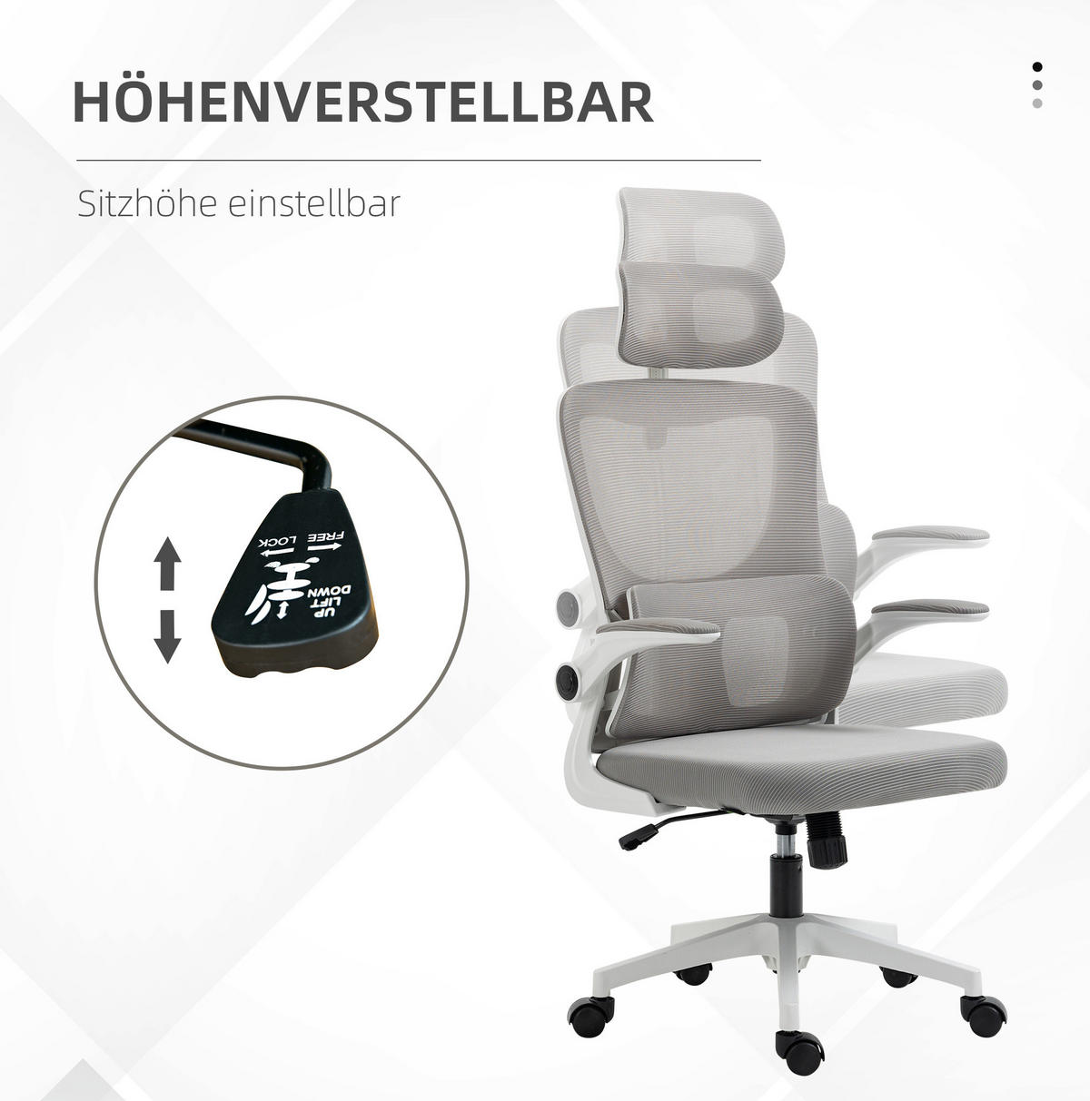 GAMINGSTUHL 60/59/114-122 cm, ergonomisch, höhenverstellbar, Mesh, grau - Grau, Textil (59/122/60cm) - Redom