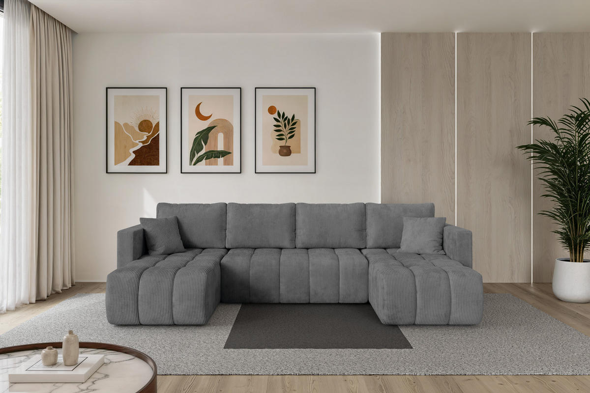 SEDACÍ SOUPRAVA DO U s funkcí spaní a úložným prostorem GARD-U 300x146x85 tmavě šedá manšestr - černá/tmavě šedá, kompozitní dřevo/textil (300/85/146cm) - ALTDECOR
