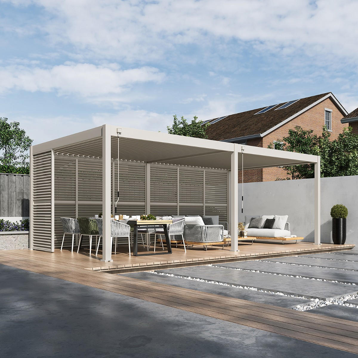 LAMELLENWAND für Pergola horizontal 113 cm drehbare Lamellen aus Aluminium Ivory Sand - Beige, Metall (113/235/6cm) - WEIDE