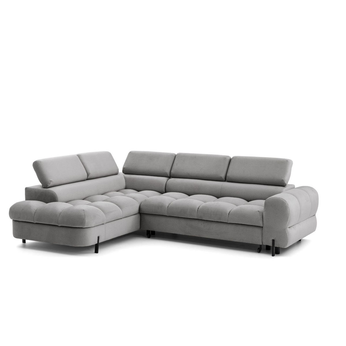 ECKSOFA BOWL L Links mit Schlaffunktion 125x195 Velours Grau - Schwarz/Grau, Holz/Textil (260/195cm) - Muffo