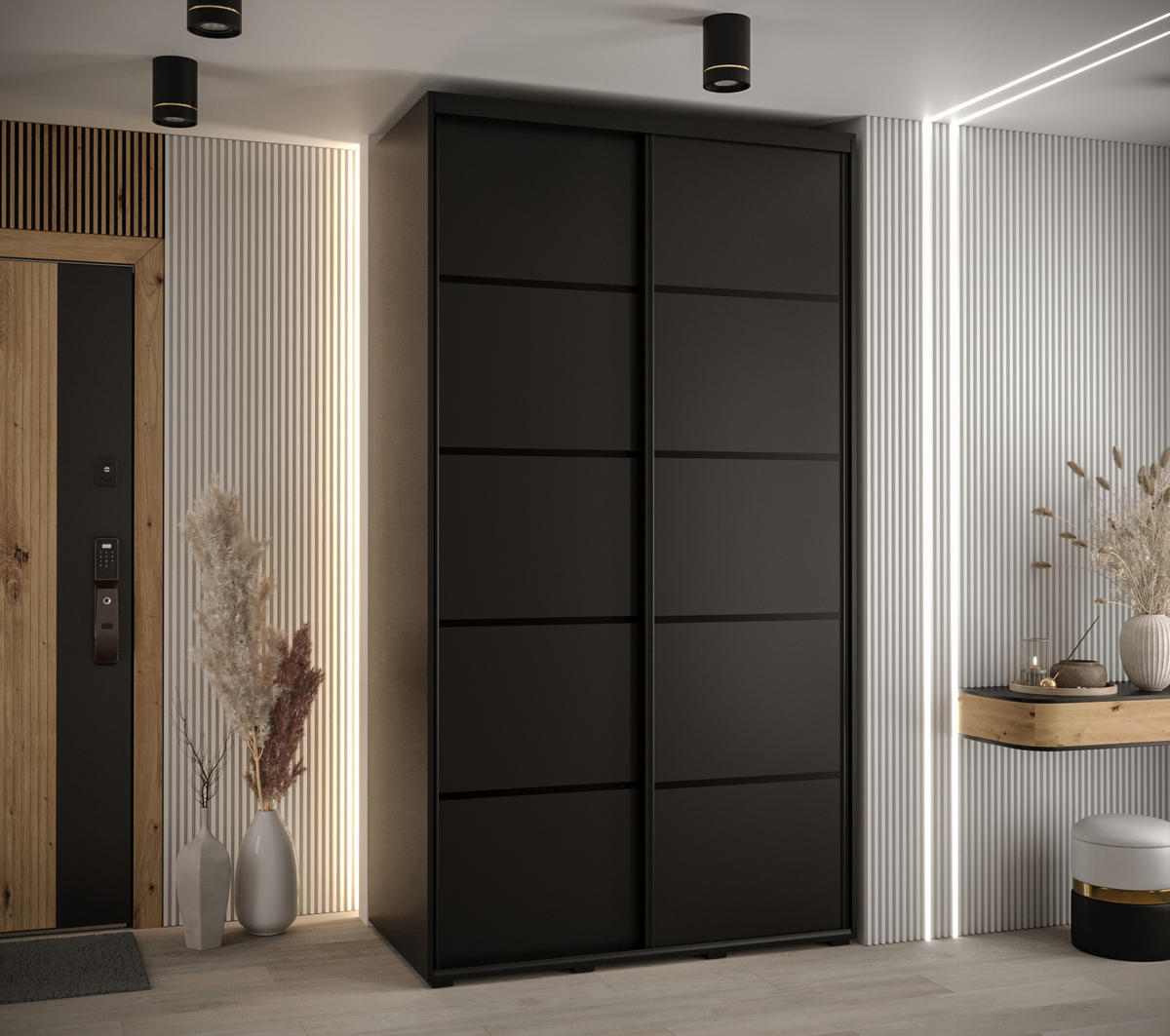 SCHWEBETÜRENSCHRANK 235,2/130/60 2-türig - Schwarz, Holz/Metall (130/235/60cm) - Abiks Möbel