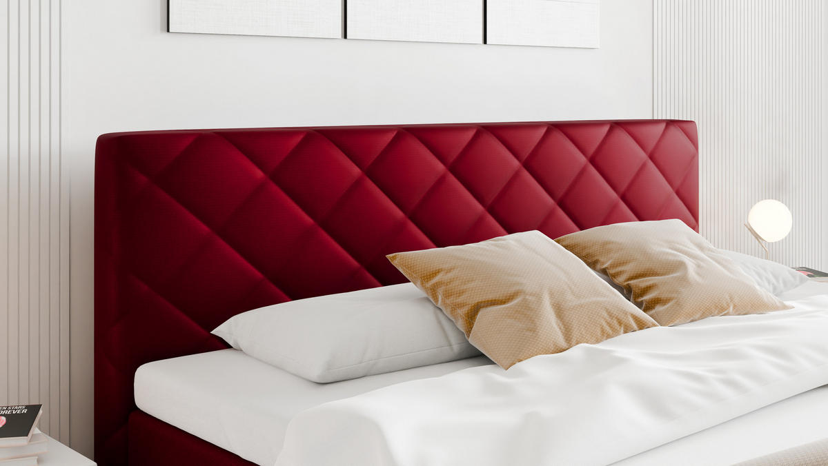 BOXBETT Diamaro 180x200 cm mit Bettkasten und Topper - Rot - Rot, Holz (180/200cm) - Panda Möbel