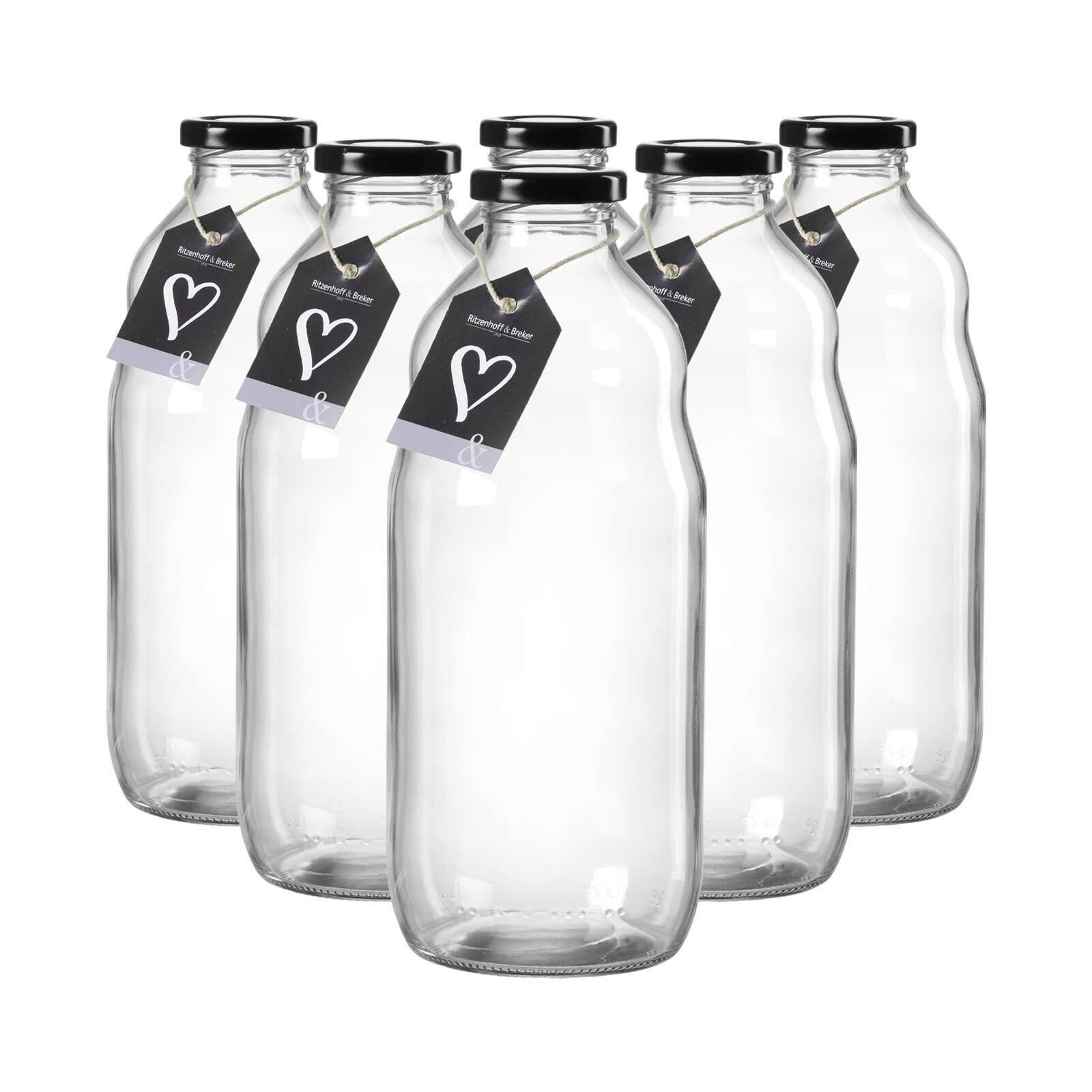 MILCHFLASCHEN Mara transparent 1 l 6er Set - Transparent, Glas (9/23/9cm) - Ritzenhoff Breker