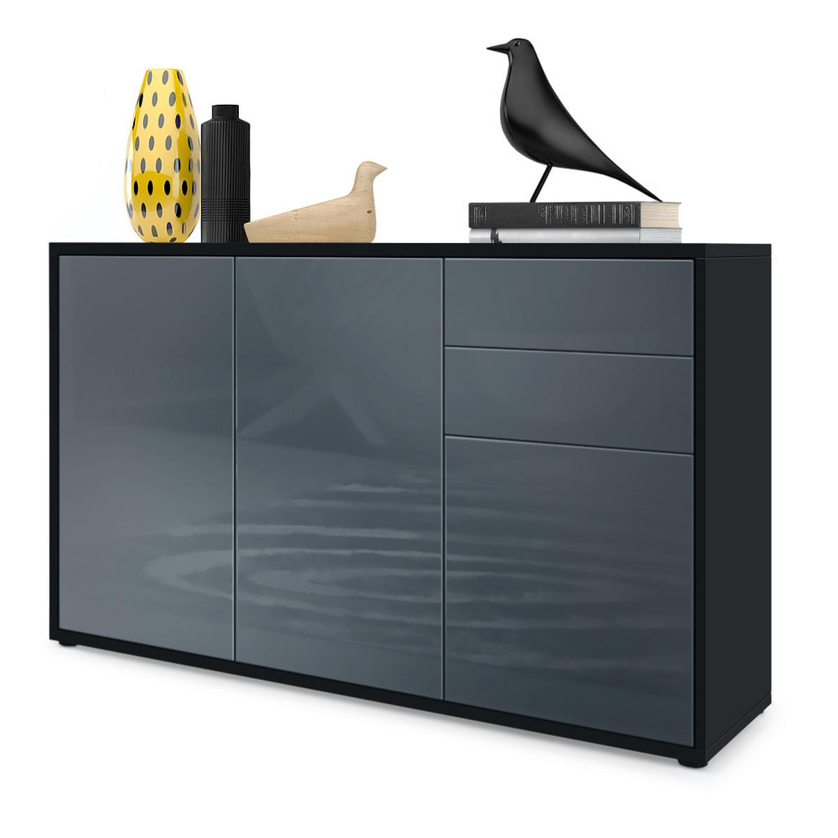KOMMODE Ben Front in Grau Hochglanz - Grau, Holzwerkstoff (117/74/36cm) - Vladon