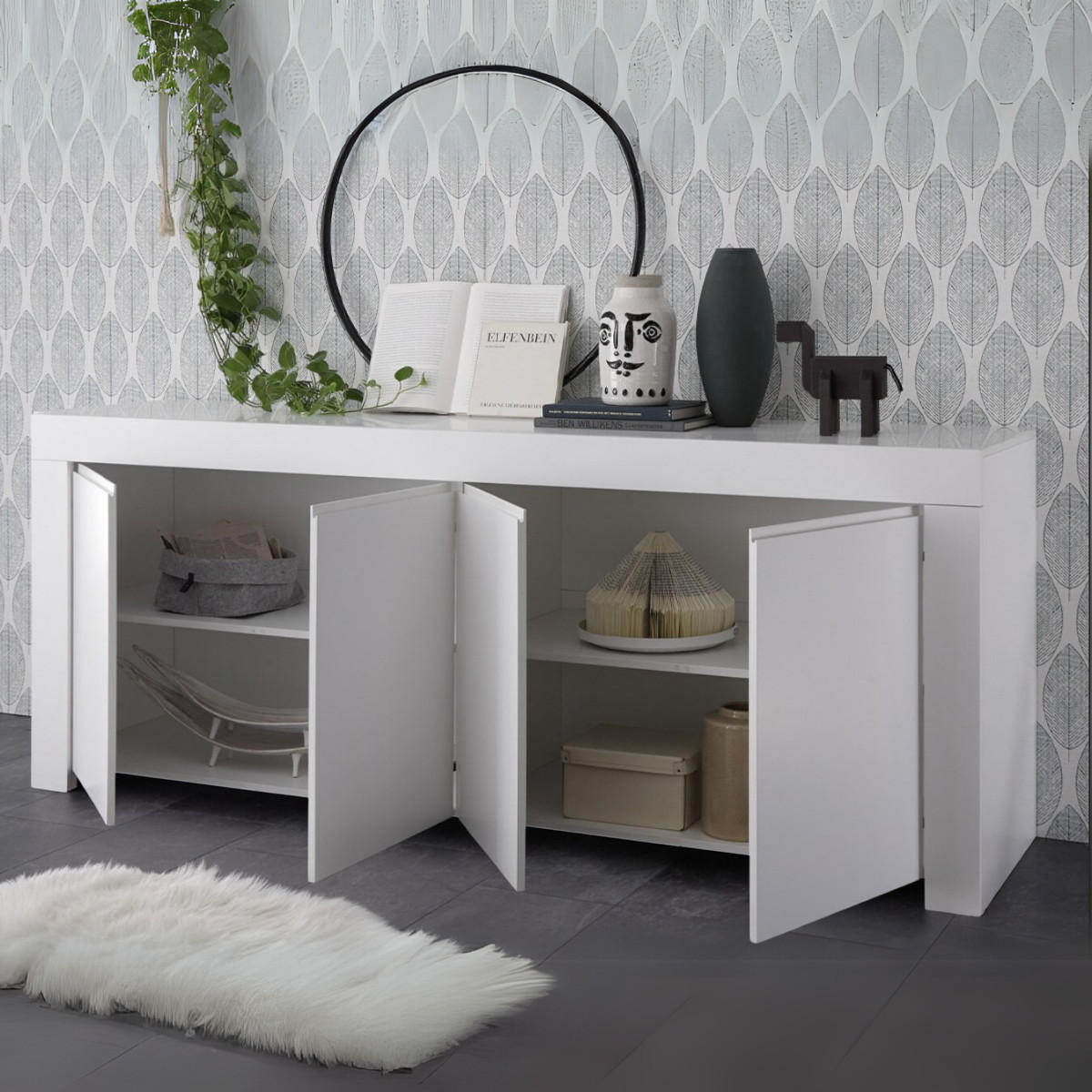 SIDEBOARD mit 4 Türen L210 cm - Firenze - Weiß, Holzwerkstoff (42/81/210cm) - Calicosy