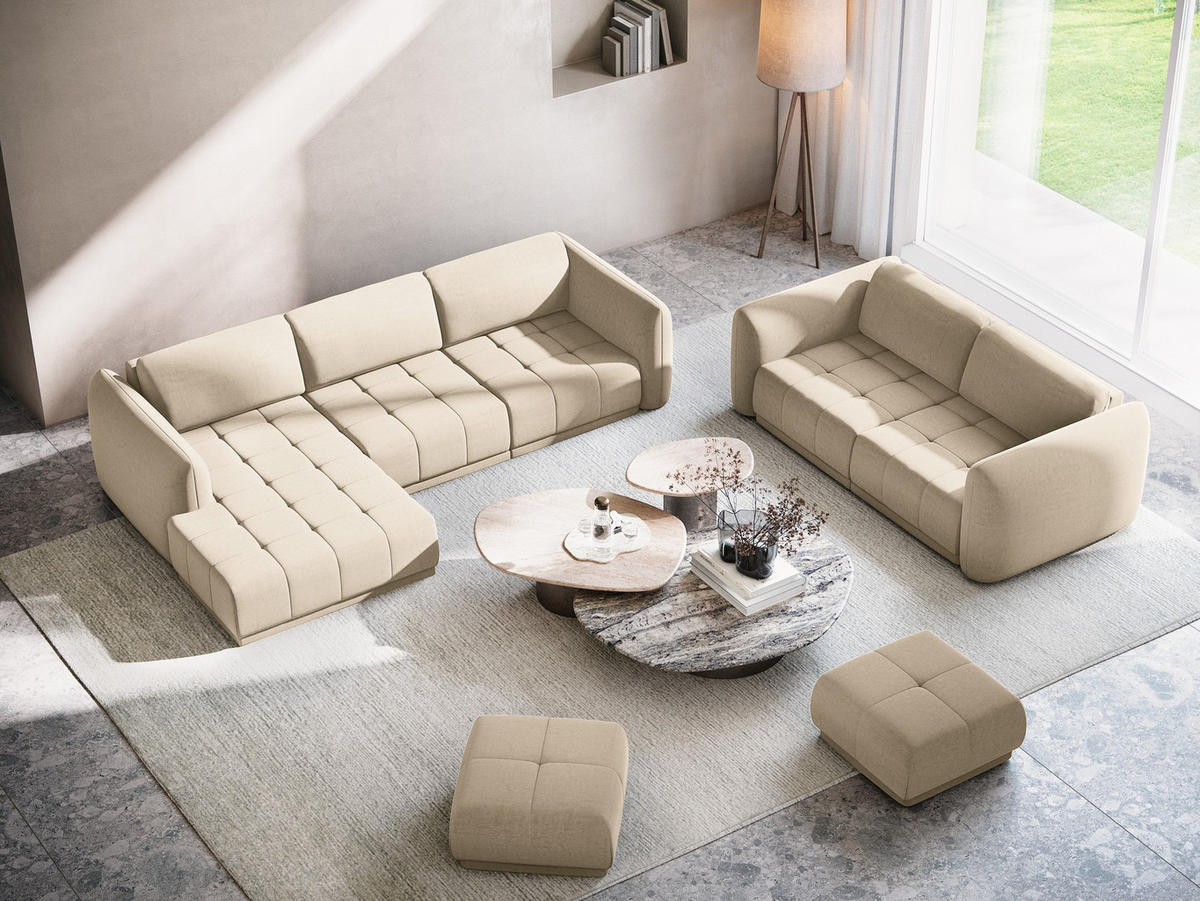 ECKSOFA Links Samt Stoff Beige - Beige/Creme, Kunststoff/Textil (170/290cm) - Makamii