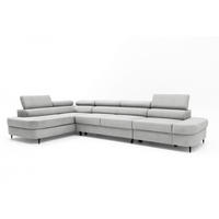 ECKSOFA PRIAM MAXI L-Form mit Schlaffunktion & Bettkasten, 6-Sitzer, 350cm, Verstellbare Kopfstützen Ottomane links - Hellgrau, Holz/Textil (350/203cm) - Muffo