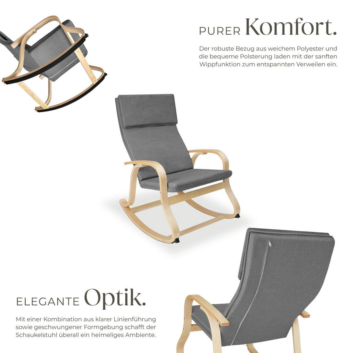 SCHAUKELSTUHL Roca,65 x 94 x 100 cm,hellgrau - Hellgrau, Holz (65/100/94cm) - tectake