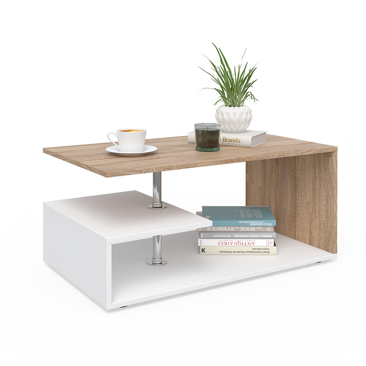 COUCHTISCH Guillermo Weiß/Sonoma 91 x 52,6 cm - Weiß/Sonoma Eiche, Holzwerkstoff (52.6/91/41cm) - Vicco