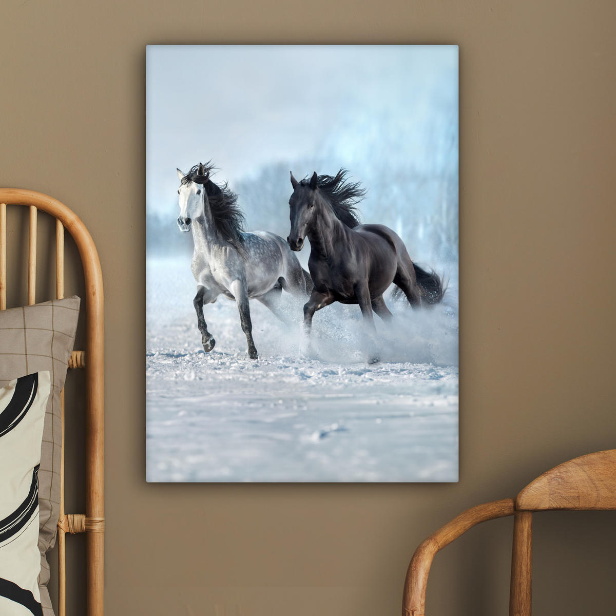 LEINWANDBILD Pferde - Winter - Tiere - Natur - Schnee 60x80 cm - Anthrazit, Textil (60/80cm) - MuchoWow