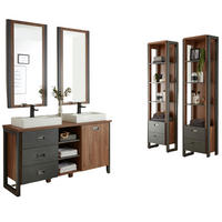 BADMÖBEL-SET 7-teilig Eiche Stirling, Matera grau, Doppelwaschtisch inkl. 2 x Waschbecken 277 x 205 cm Badkombination - Eichefarben/Grau, Holzwerkstoff (276/205/40cm) - Furn.Design