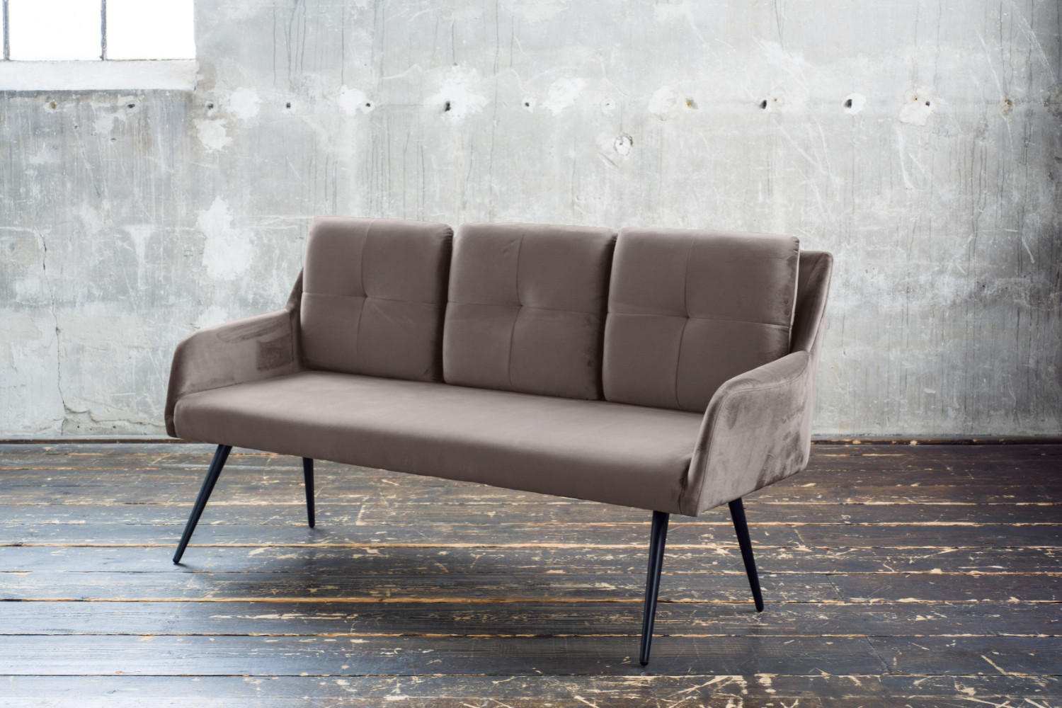 ESSZIMMERBANK PIRI Taupe Velvet - Taupe/Schwarz, Textil (180/84/64cm) - KAWOLA