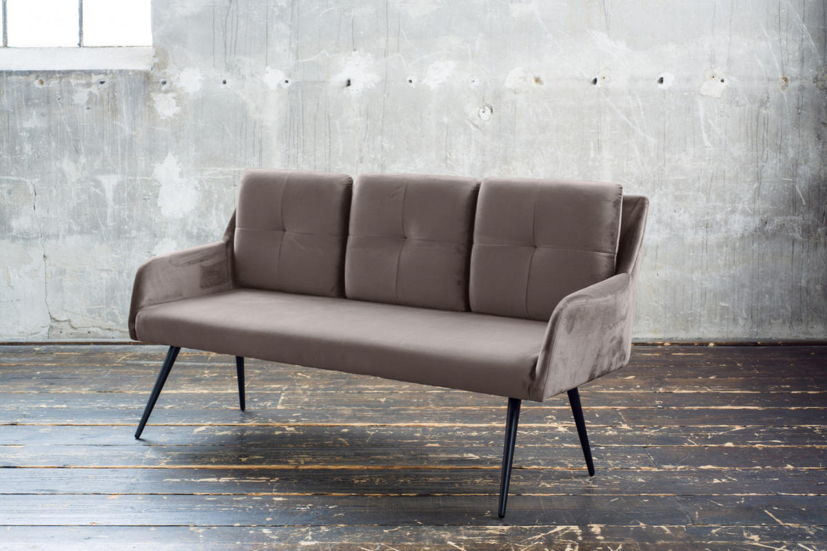 ESSZIMMERBANK PIRI Taupe Velvet - Taupe/Schwarz, Textil (180/84/64cm) - KAWOLA