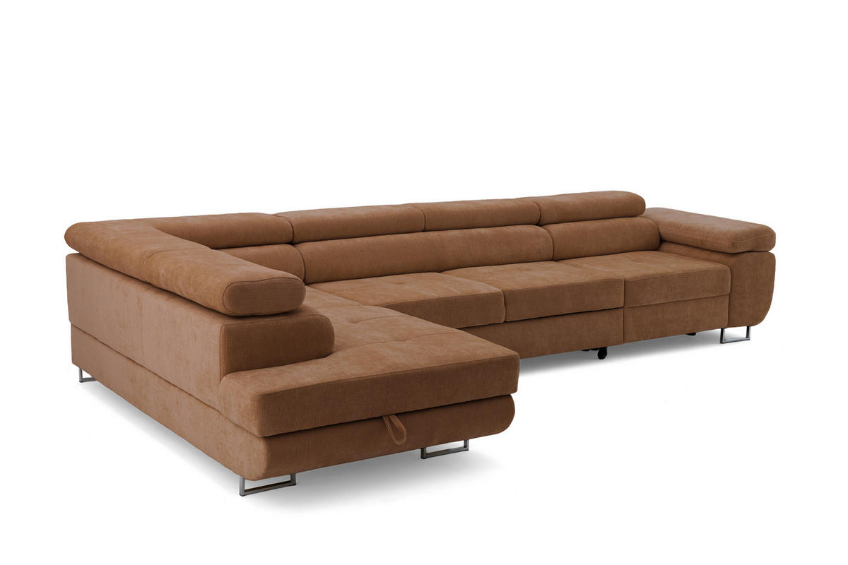 ECKSOFA WILD MAXI L Links mit Schlaffunktion 125x195 Chenille Braun - Chromfarben/Braun, Holz/Textil (350/203cm) - Muffo