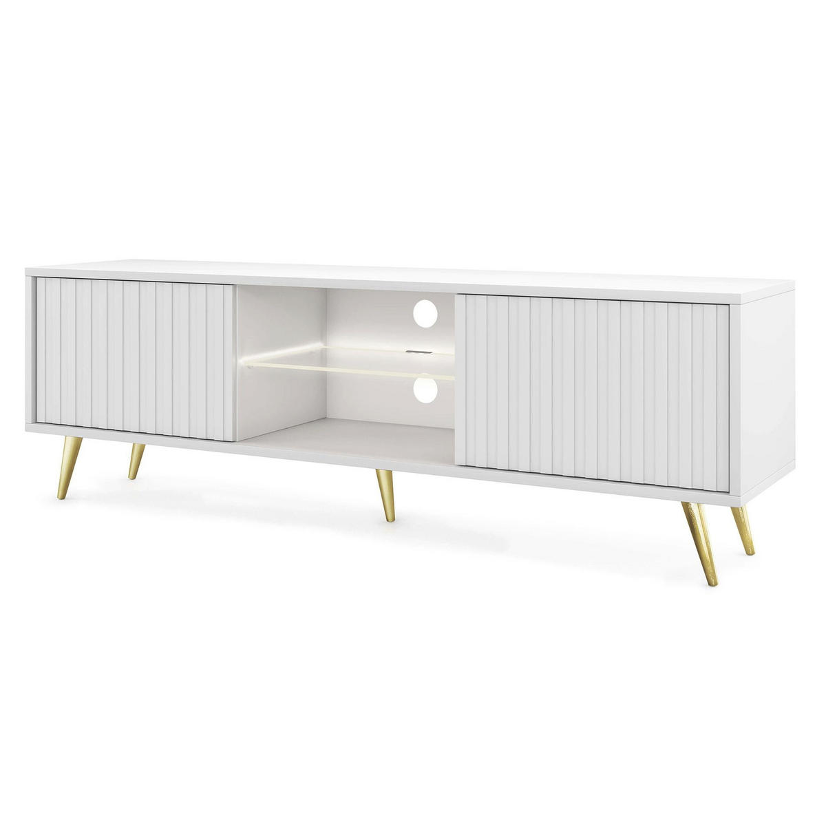 TV-ELEMENT Rikke Eiche / Grau 135/43/32 cm - Goldfarben/Weiß, Holzwerkstoff/Metall (135/43/31.6cm) - Selsey