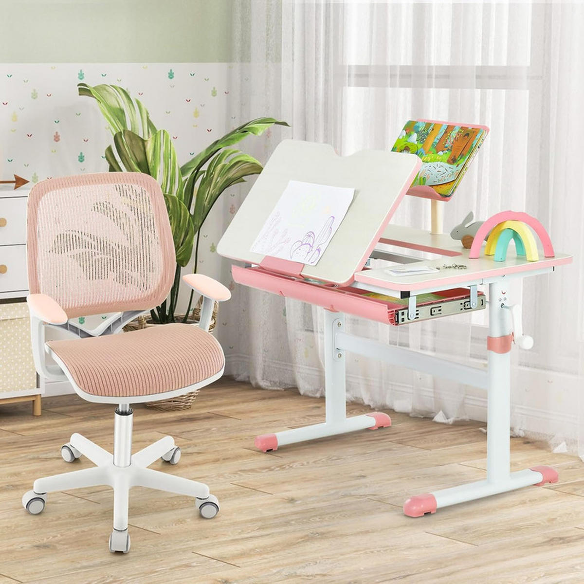 KINDER‑BÜROSTUHL höhenverstellbar rosa - Pink, Kunststoff (57/80/57cm) - COSTWAY