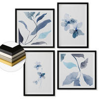 WANDBILDER 4er-Set - 50x50 cm & 40x60 cm Schwarzer Rahmen - Minimalistische blaue Blumen - Schwarz, Kunststoff (50/50cm) - ArtPrintCave