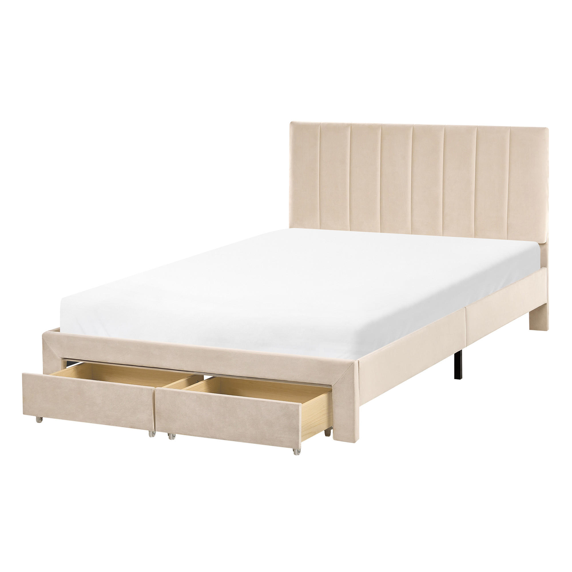 PAT cu sertare 120/200 cm catifea bej Lonzac - bej, material textil (120/200cm) - Beliani