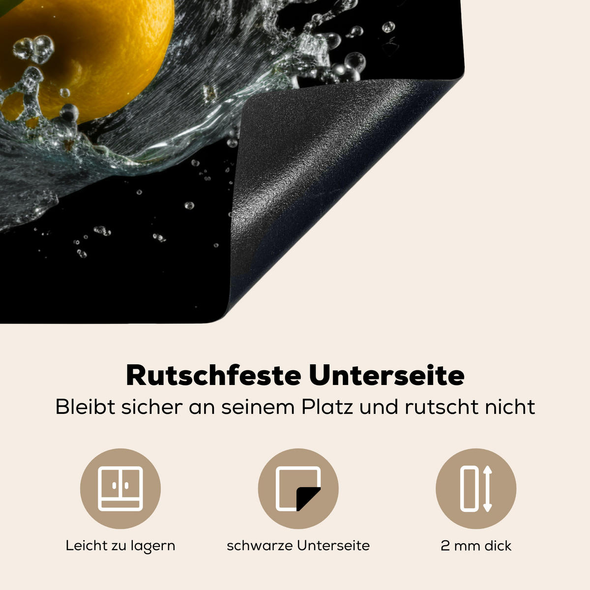 HERDABDECKPLATTE Zitrone - Obst - Gelb - Schwarz 80x52 cm - Gelb, Kunststoff (80/0.2/52cm) - MuchoWow