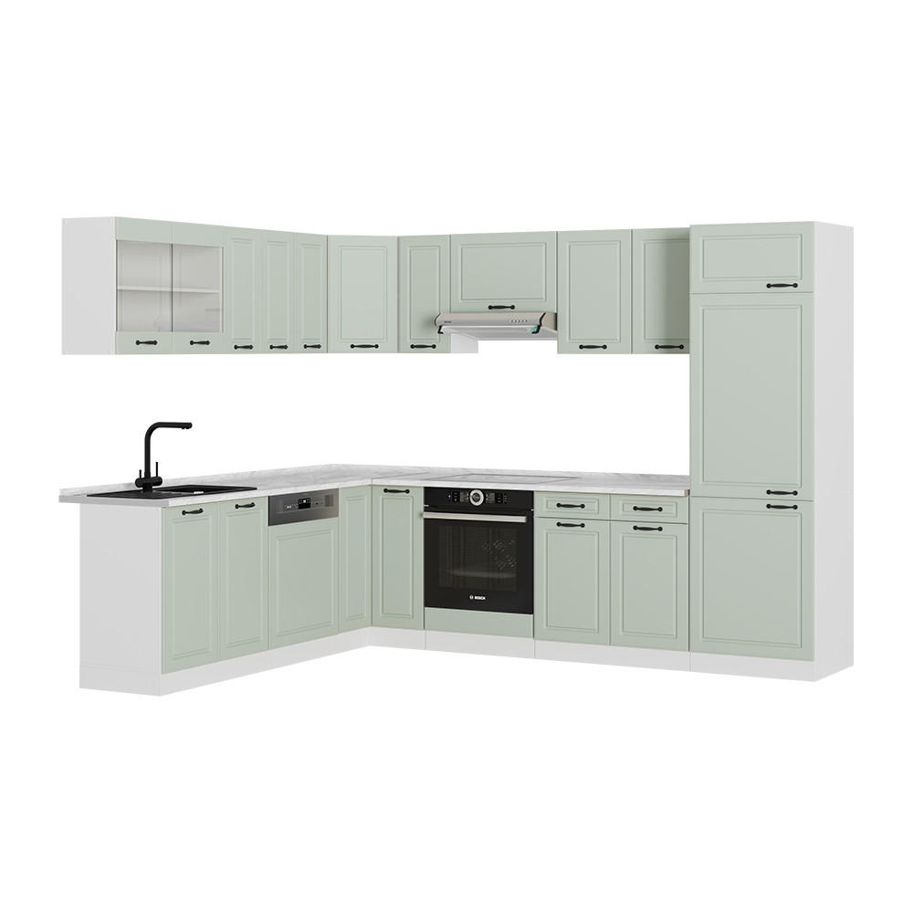 ECKKÜCHE R-Line, Mint Landhaus/Weiß, 287 x 227 cm - Weiß/Grün, Holzwerkstoff (287/206.8/60cm) - Vicco