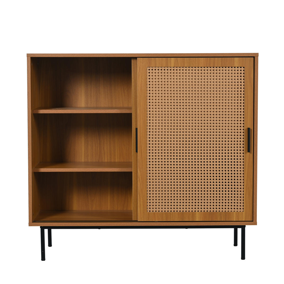SIDEBOARD aus Spanplatte 37x100x90 cm Walnuss mit 2 Schiebetüren, 3 Regalböden und Landhausstil - Walnussfarben, Holzwerkstoff (100/90/37cm) - Modfu