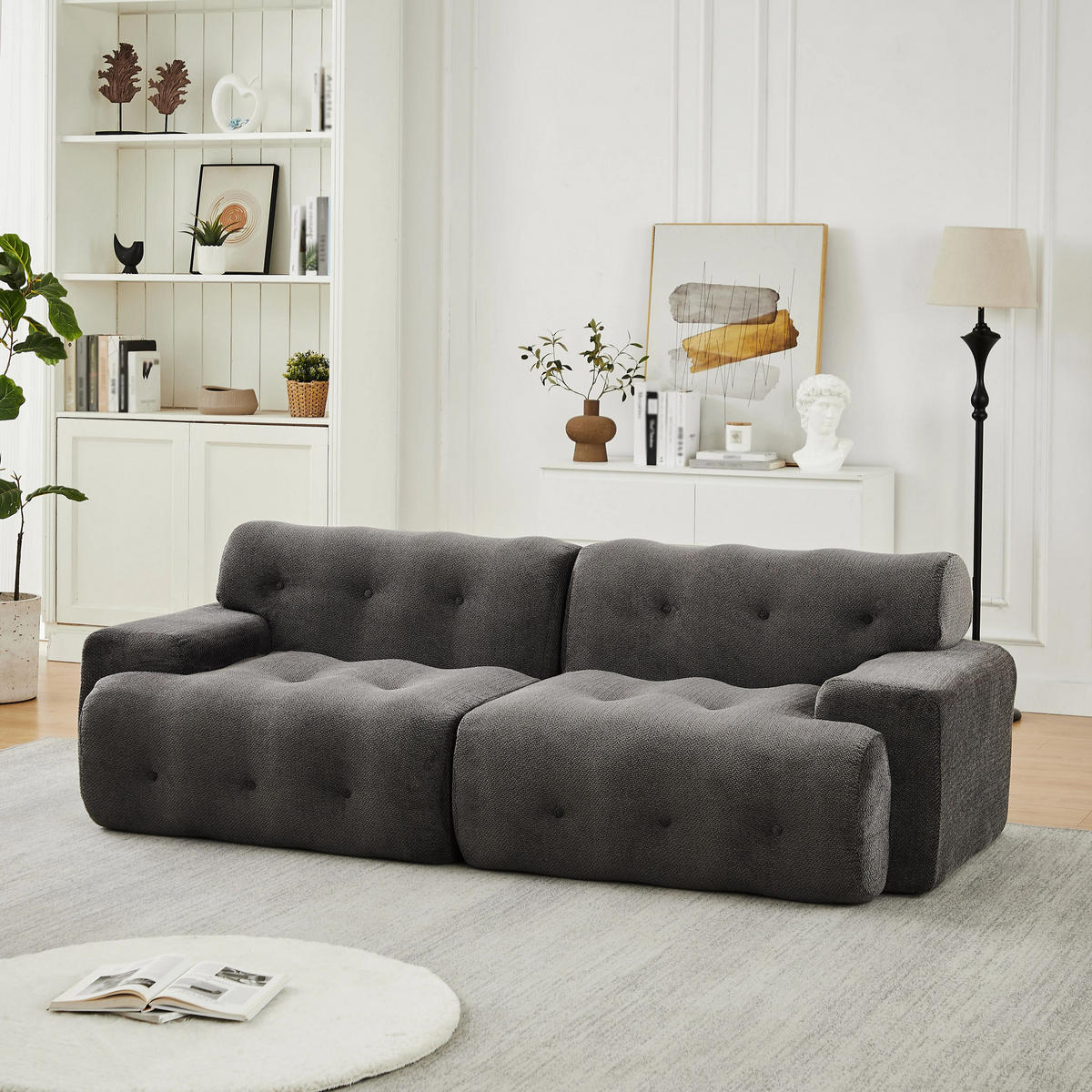 2-SITZER-SOFA DE-35264 mit Knopfverzierung Grau - Grau, Textil (104/66/224cm) - ComfortXL